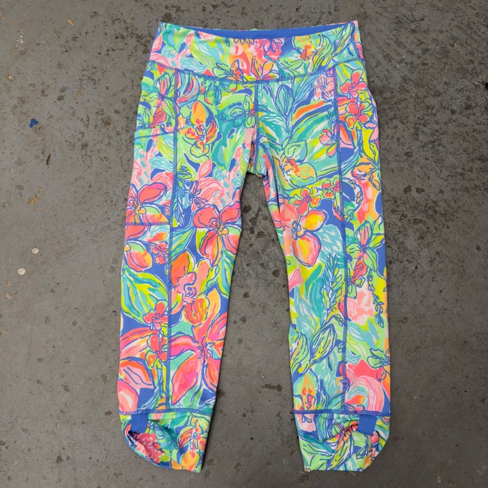 Lilly Pulitzer Luxletic Floral Cropped Leggings Side Pocket Multicolor 29132 M